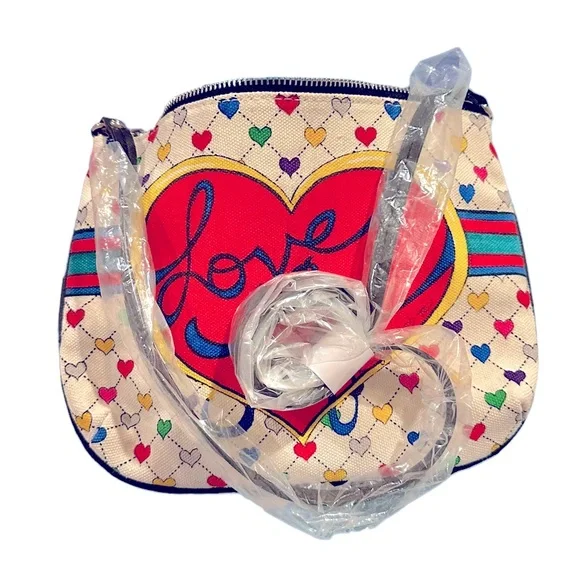 Brighton Holiday Love & Joy Pouch Canvas Hearts Bow Rainbow Colorful Purse NWT - Picture 2 of 10